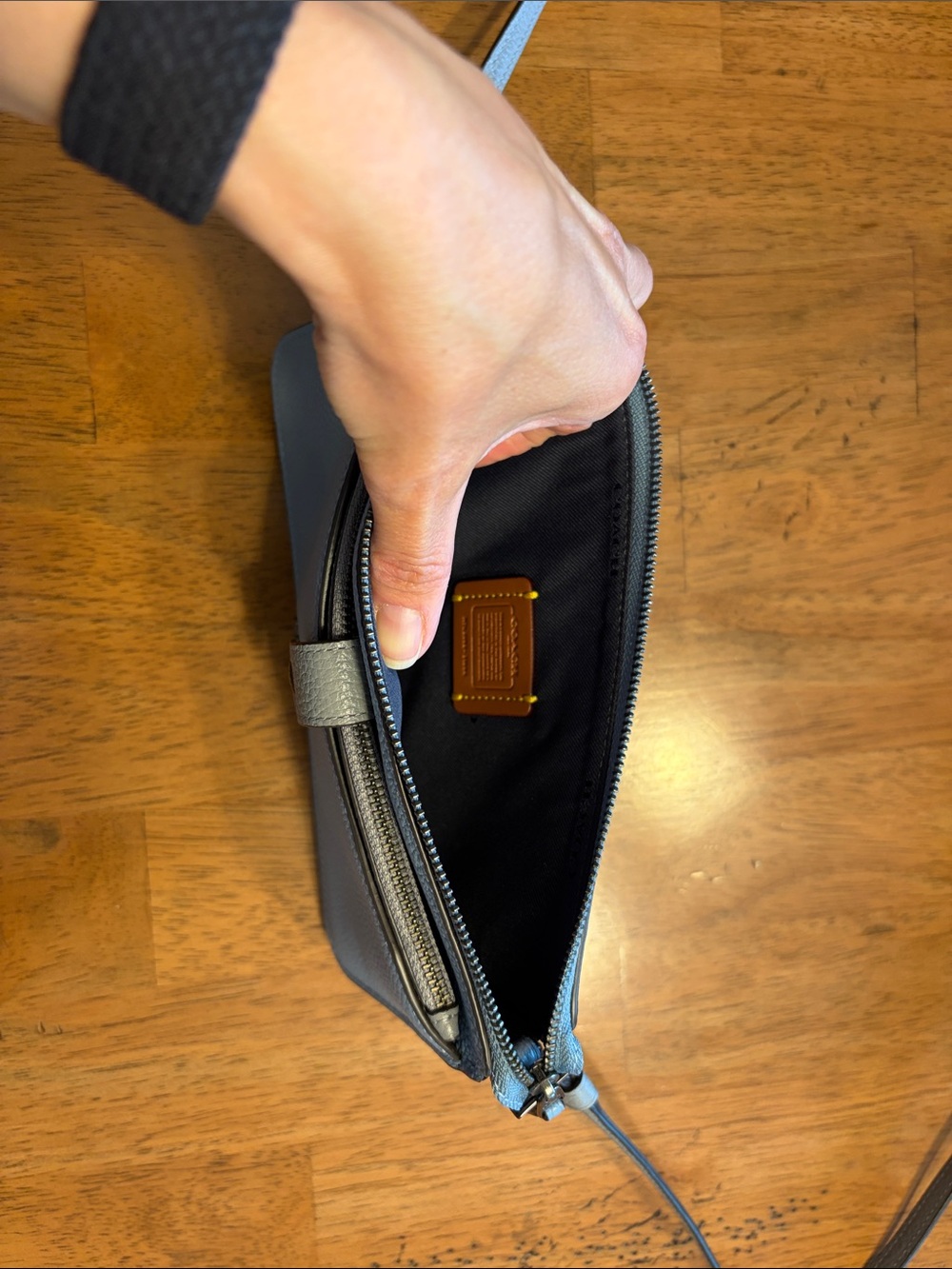 Coach Pebbled Leather Crossbody in Dusty Blue with Black Trim - Picture 5 of 5